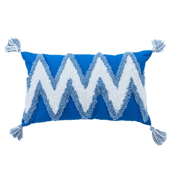 

Handmade Cushion Cover Zigzag Navy Blue Pillowcase Tassels Fringe Square Rectangle Pillow Cover 45x45cm/30x50cm Home Decoration
