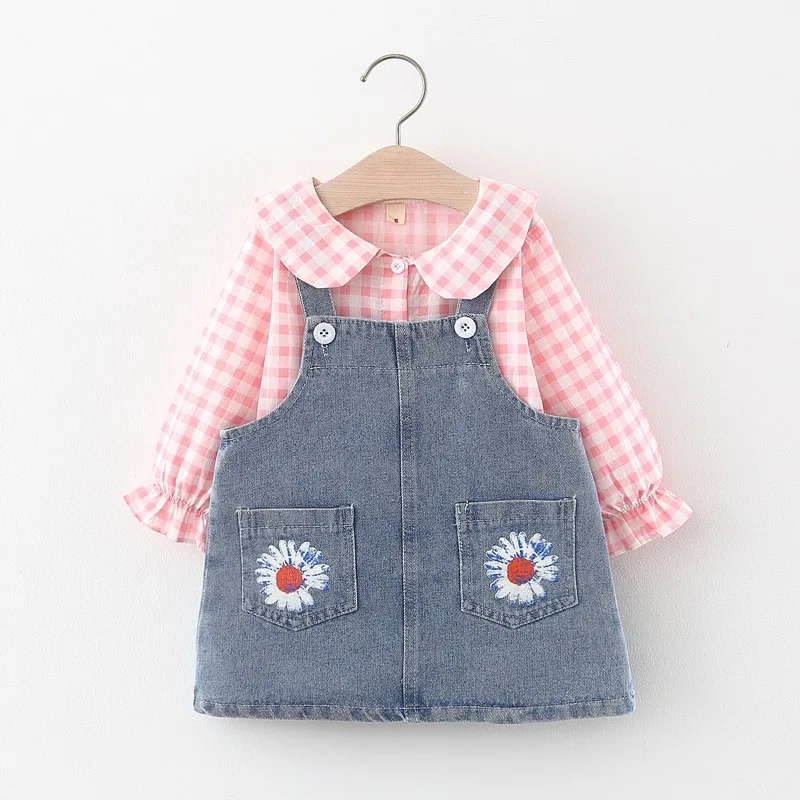 Autumn Girls Clothing Sets Infant Long Sleeve Plaid Shirt Flowers Denim Dress Infant Costume Child Baby Clothes Clothing Sets Aliexpress