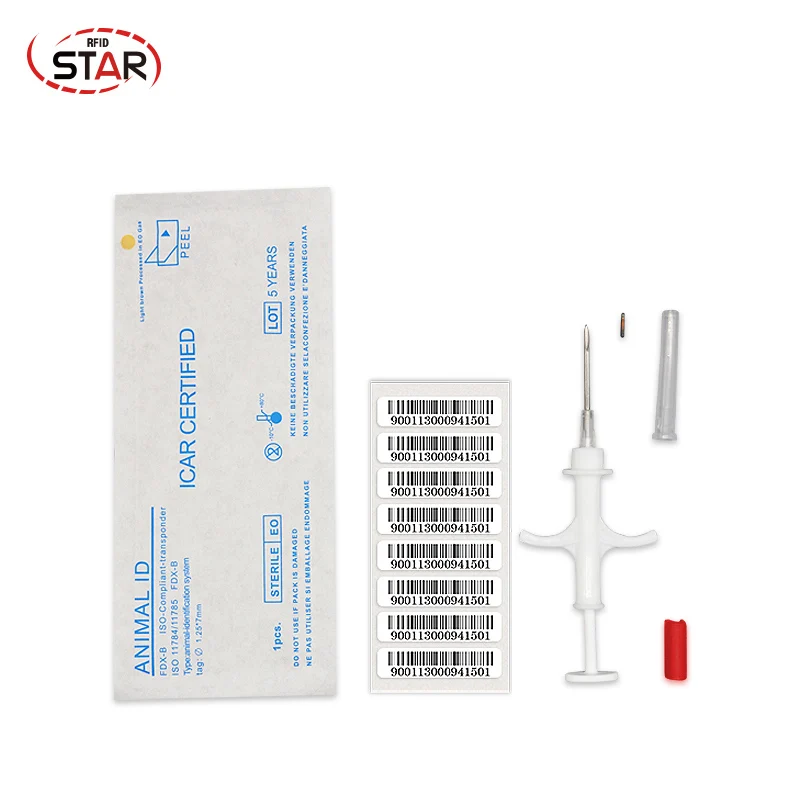 (20pcs/lot) 1.25*7mm EM4305 ISO11784/785 FDX-B rfid syringe animal injector, Implantable Pet Tracker Microchip Syringes for pet