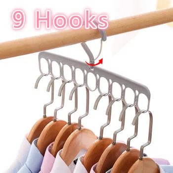

Magic 9 Hook Hanger Storage Artifact Space-saving Wardrobe Nine-hole Drying Racks Clothes Home Dormitory Student Clothes Hanging