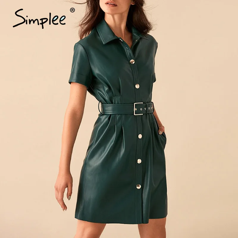Simplee уличное платье из искусственной кожи женское однобортное с поясом и высокой
