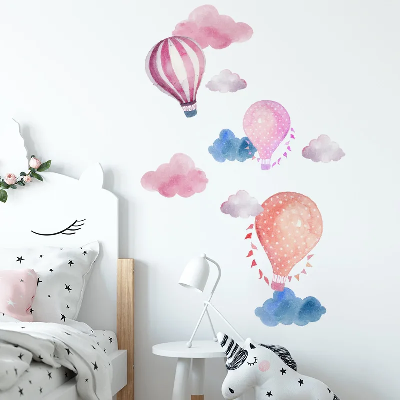 Cartoon hot air balloon cloud wall sticker for kids rooms decoration mural bedroom home decor decals nursery stickers wallpaper | Дом и сад