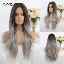 JONRENAU 24 Inches Ombre Brown Long Synthetic Natural Wave Hair Wigs Heat Resistant Hair Wigs for Black Women