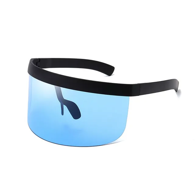 SO&EI Oversized Anti-Peeping One Piece Rimless Sunglasses Men Fashion Outdoor Sports Windproof Goggles Women UV Mask Sun Glasses Black blue