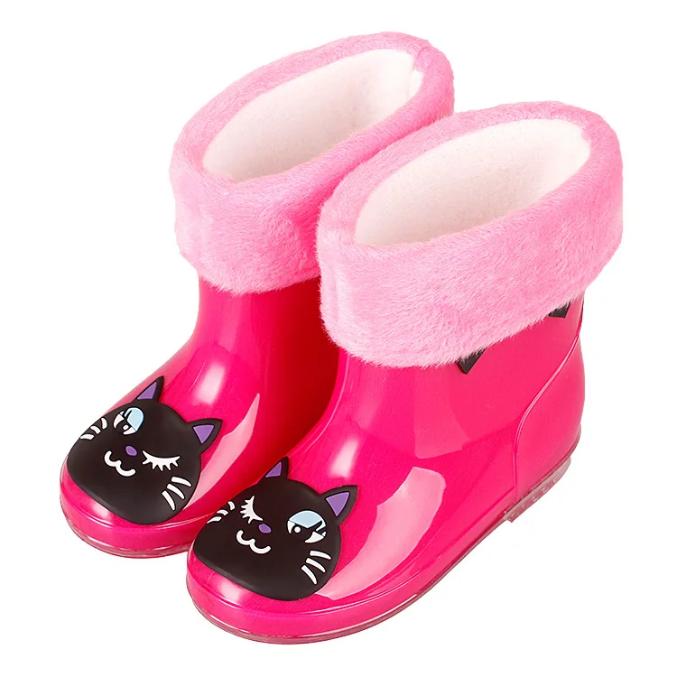 Children's rain shoes boys and girls outdoor water shoes direct sales non-slip student boots PVC baby rain boots plus cotton