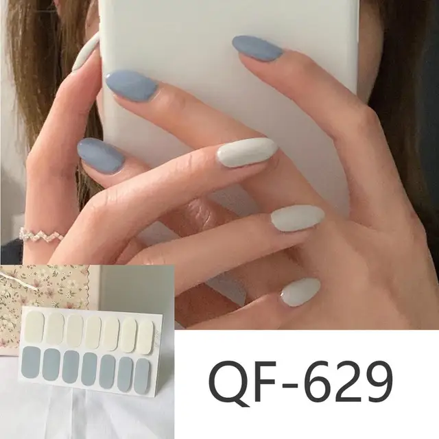 14tips/sheet Milk Heart Nail Wraps Polish Decals Strips Jump Cross Color Glitter 3D Adhesive Full Nail Art Stickers Matte Nails NO.10