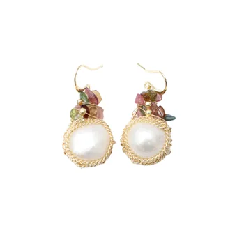 

WT-MPE002 gold filled freshwater pearl with tourmaline charms dangling earring pearl earring woman fashion jewelry