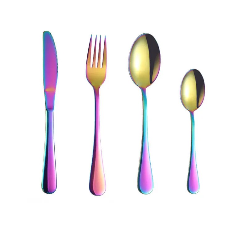 Colorful 4Pcs 5 шт./компл. металла нержавеющей стали западные столовые приборы, столовая ложка, вилка, Ножи Кухня столовая посуда для бара с ужин Семья Пикник день рождения - Цвет: Colorful 4Pcs