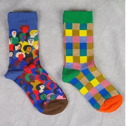 Men /Women’s Cotton Socks French Design Small Head Lattice Personalized Fashion Pure Cotton Medium Tube For In Autumn / Winter