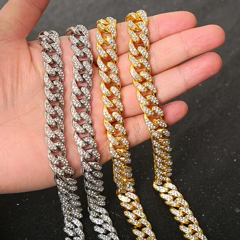 

Hot Selling Men Necklace 12.5mm Heavy Iced Zircon Miami Cuban Link Chain Choker Bling Bling Hip Hop Jewelry Gold Color Chain
