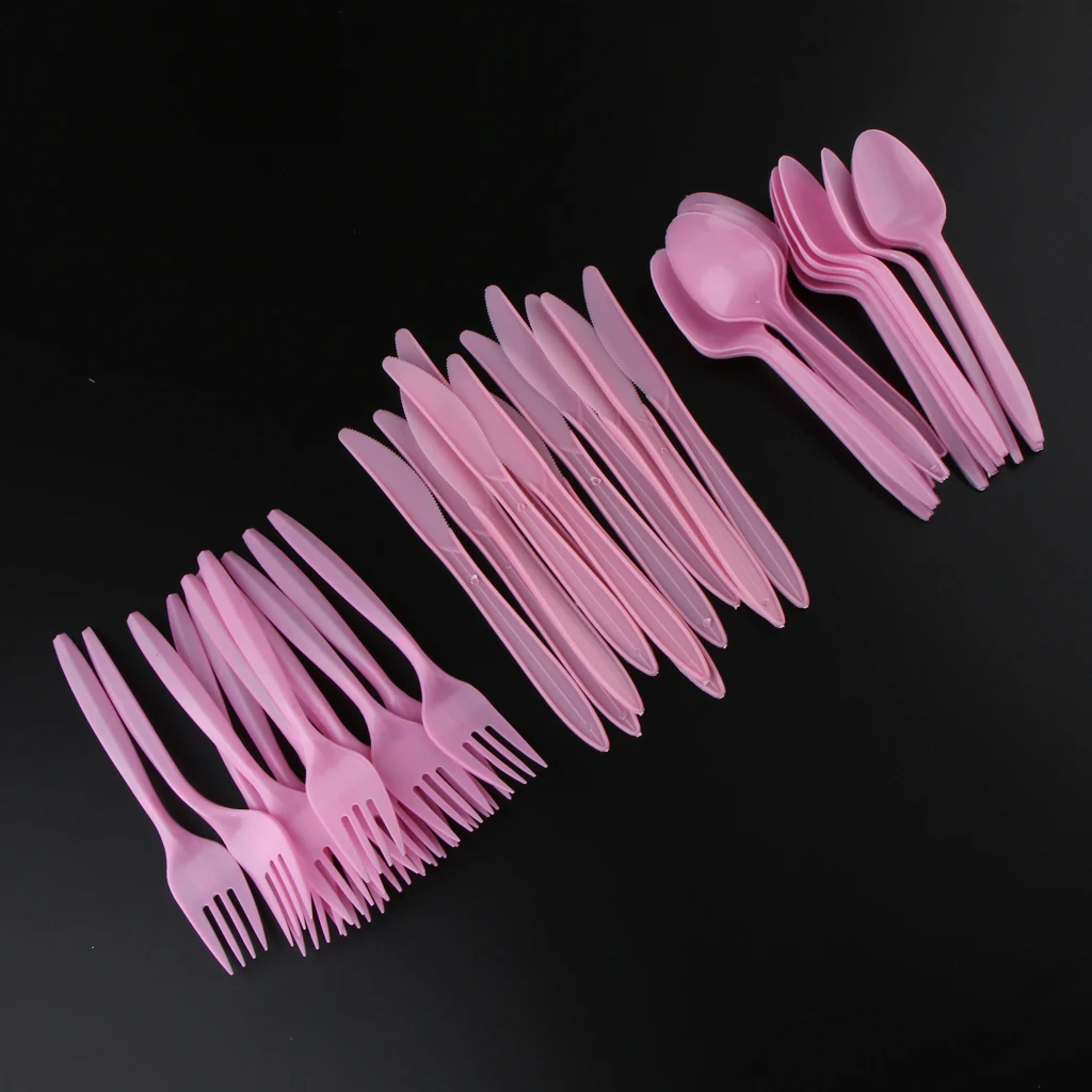 36 Pieces Unicorn Disposable Party Tableware Set Pink Plastic Forks Spoons Knifes for Birthday Party BBQ Supplies
