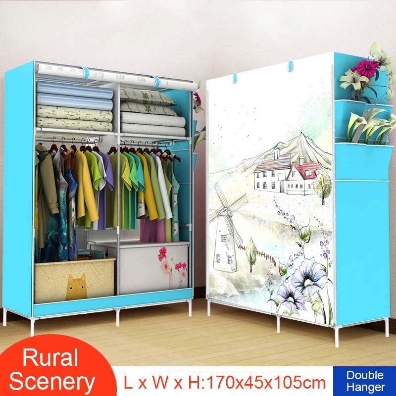 Simple Wardrobe Nonwoven Folding Wardrobe Dustproof Moisture Storage Clothes Cabinet Panoramic Pattern Large Clothing Closet