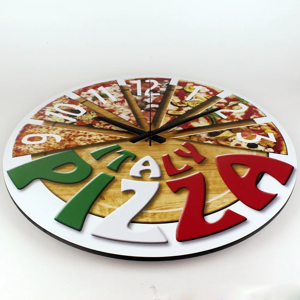Оригинальные часы деревянные немой гостиной круглые Настенные часы кухня пицца Северная Европа часы и часы