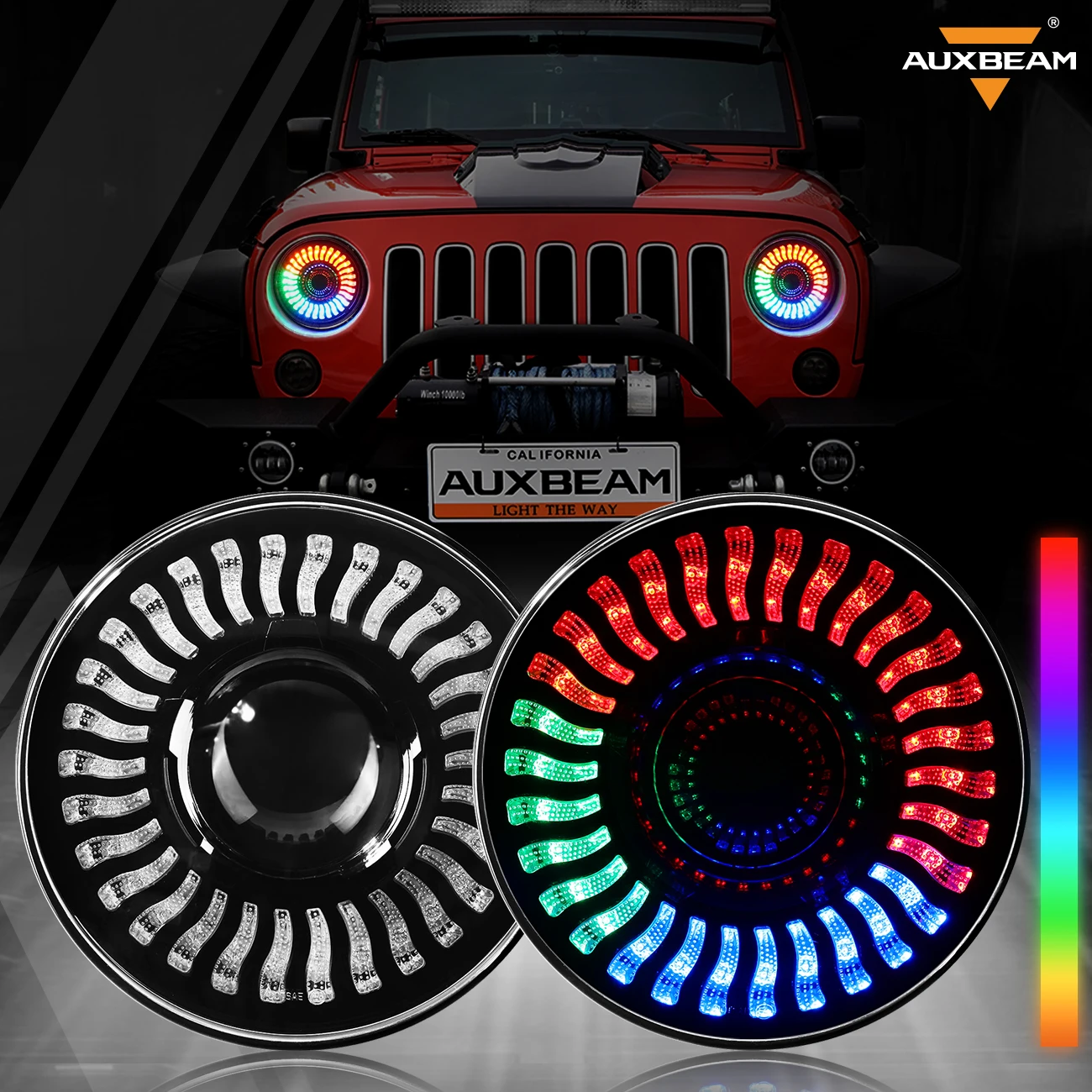 Auxbeam 7inch Rgb Led Headlights Bluetooth Controll High Low Beam Round Led  Halo Drl For Jeep Wrangler Jk Tj Lj 1997-2018 - Daytime Running Lights -  AliExpress