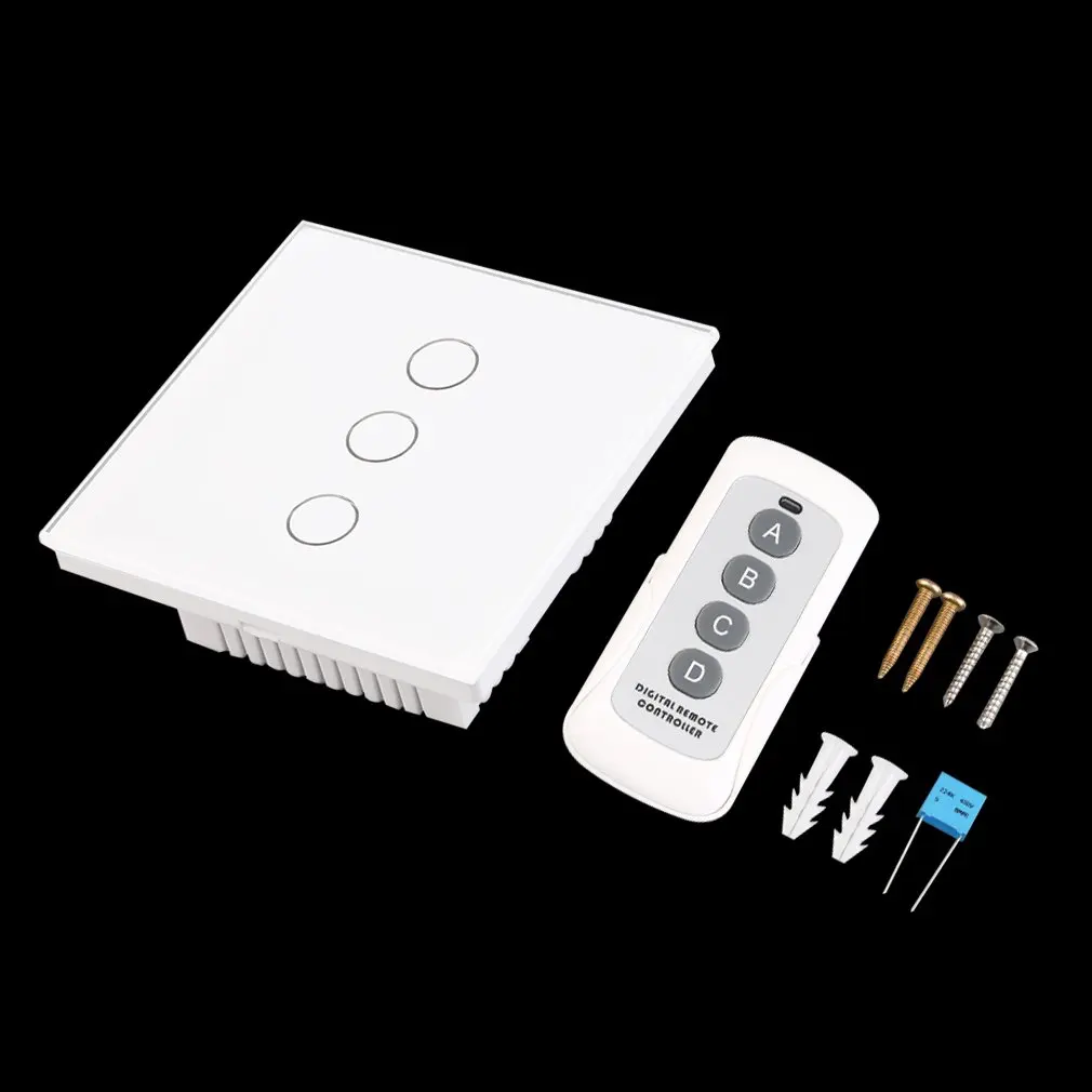 

Crystal Glass Panel Touch Light Wall Switch 1/2/3 Gang With Remote Controller