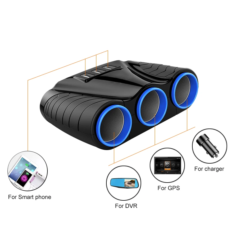 12 V/24 V 120W 3 Way Авто розетки адаптер для автомобильного прикуривателя сплиттер Зажигалка 5V 3.1A выходная мощность 3 USB Автомобильное зарядное устройство порта