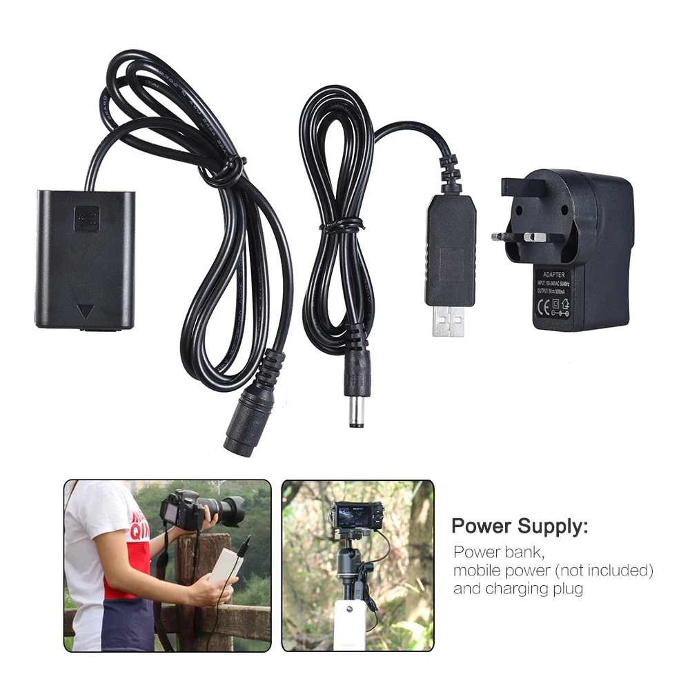 Andoer NP-FW50 батарея адаптер пустышка батарея+ 5 В 3A USB адаптер питания кабель с вилкой питания Замена для AC-PW20 для SonySeries