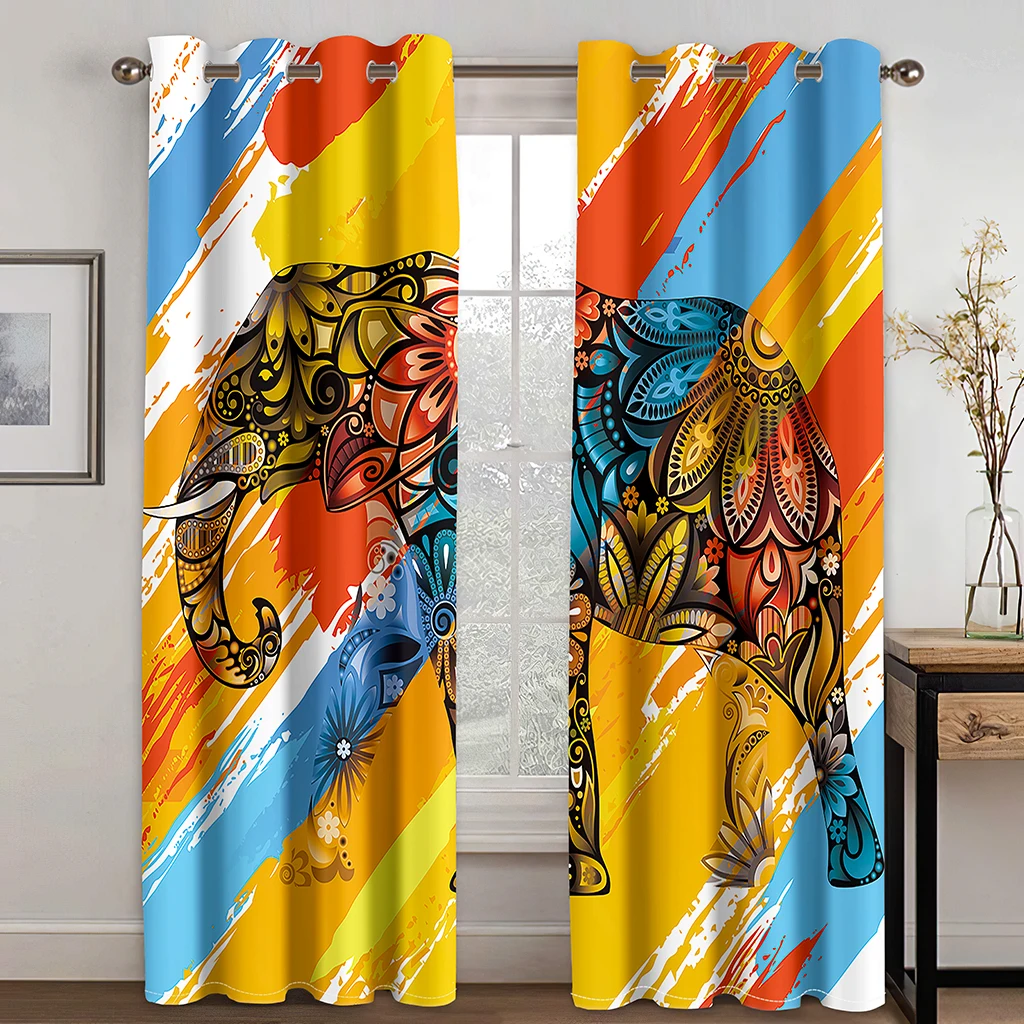 

Bedroom Colorful Blackout Curtains Kids Bedthroom Boho Elephant Window Curtains Living Room Drapes Decor Cortinas カーテン