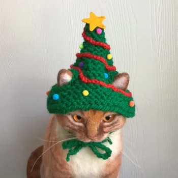 

-Christmas Cat Cap Entirely Handmade Christmas Tree Modeling Cat Cap Pet Holiday Hat