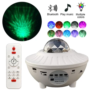

USB LED Star Sky Projector Star Night Light Projection Ocean Waving Light Bluetooth Projector With Remote Control RGBW Projector