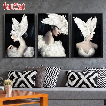 

FATCAT 5D Diy Diamond Painting White dove woman full mosaic diamond Embroidery Girl Abstract Art wall Decor 3pcs/set AE1026