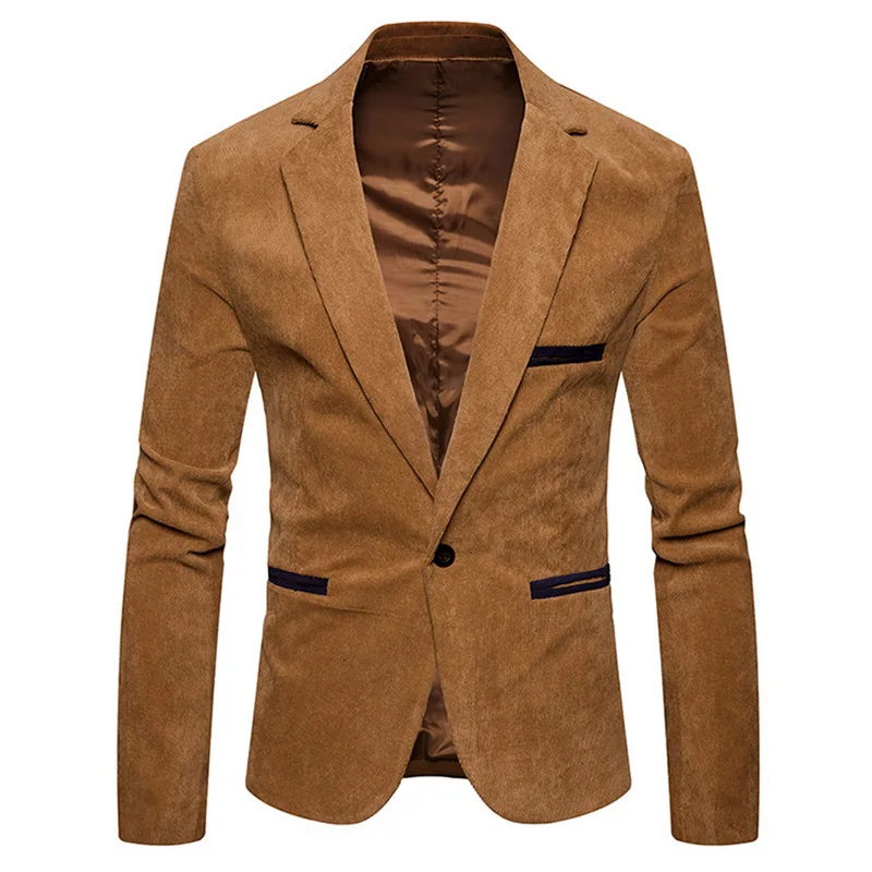 Suit Jackets Corduroy Blazer NEGIZBER Fashion Slim-Fit Mens Casual Solid Single-Button-Dress