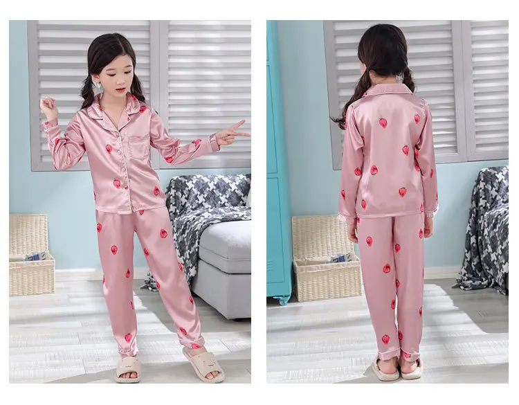 Spring And Autumn Long Sleeve Parent And Child Pajamas Silk Mother& Daughter BOY'S Viscose Children Big Boy Imitated Silk Fabri