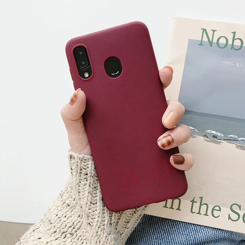 Red wine Однотонные ярких цветов силиконовый чехол на samsung galaxy A30 A40 A50 A60 A70 A20E M10 M20 M30S S8 S9 плюс NOTE10 9 чехол-накладка для телефона - Цвет: Red wine