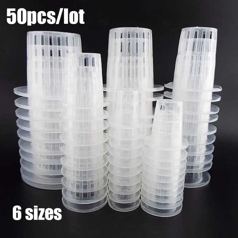 50Pcs plastic Plant Grow Pots Net Nursery Cup Hydroponic colonization Mesh Basket Vertical garden vegetable Planter Soilless | Дом и сад