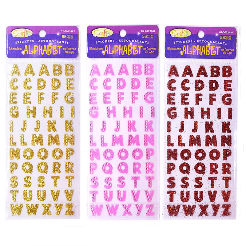 3Pcs/Lot Glitter Crystals Alphabet Letter Stickers DIY Handmade Scrapbooking Sticker Self Adhesive A-Z English Words Sticker 