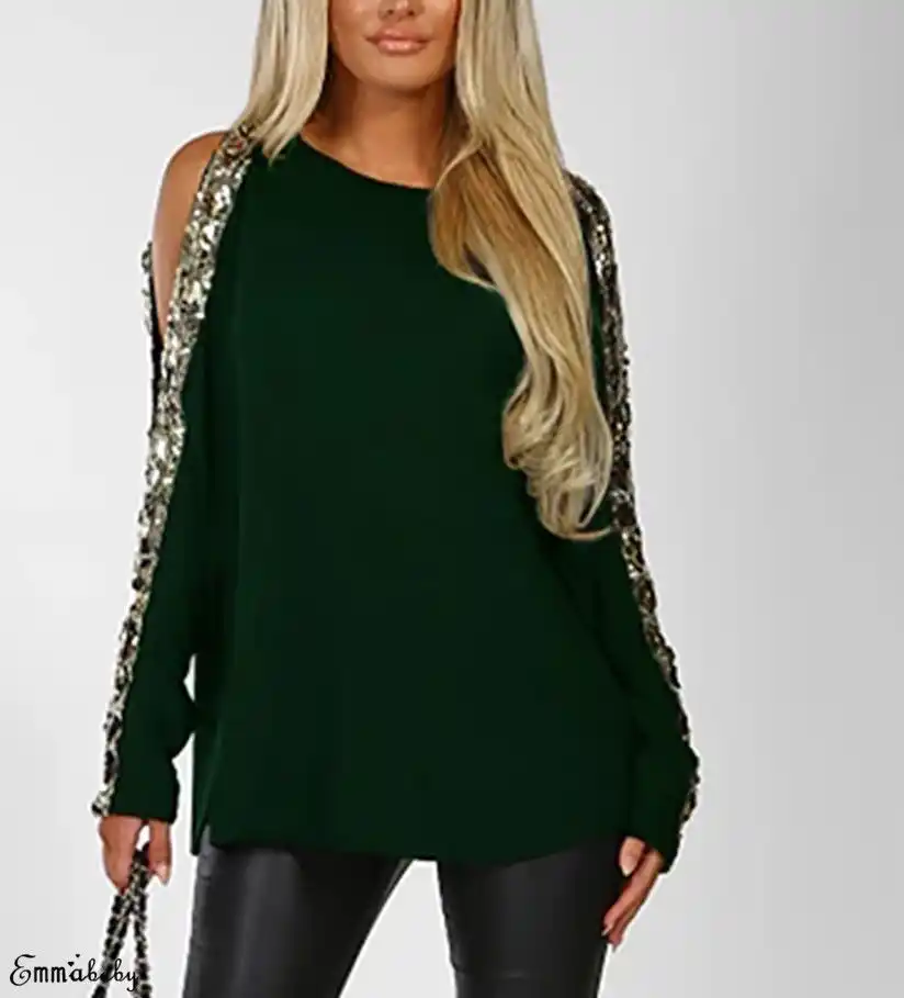 green sequin long sleeve top