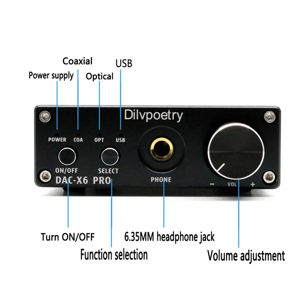 Dilvpoetry X6 Pro декодер DAC hifi-усилитель для наушников декодер 24 бит/192 кГц коаксиальный/оптический/USB стерео аудио декодер ЕС вилка