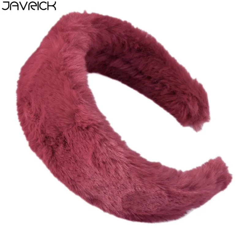 Wine Red Минималистичный Ретро толстый губчатый мягкий обруч Зимний Пушистый Плюшевый широкий обруч для волос высокое качество и бренд - Цвет: Wine Red
