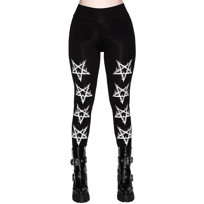 scrunch leggings Pants Women High Waist Gothic Bodycon Pencil Pants Autumn Black Punk Style Five-pointed Star Print Leggings Y2k Streetwear thermal leggings