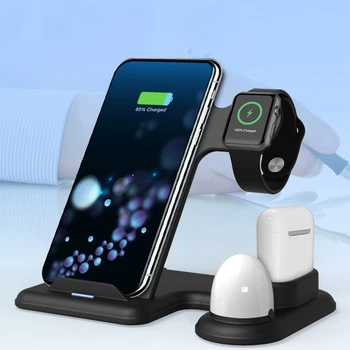 

Qi Wireless 4In1 Charger Dock Stand Fast Charging for iPhone Watch Airpods