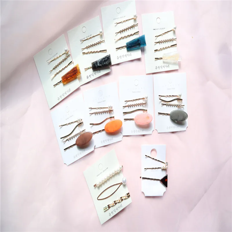 

Children's Korean Pearl Hair Clip ins Acetate Color Master Set Child Word Hair Clip