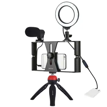 

Smartphone Vlogging Rig Set Professional Kit LED Ring Light+Microphone+Tripod Phone Stand for Phones/Camera Photography