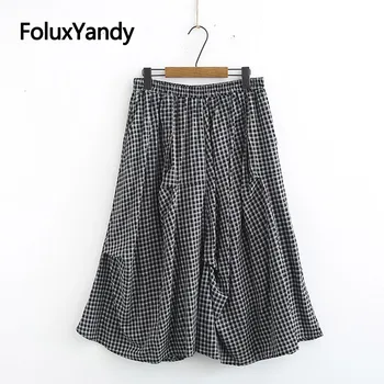

Casual Skirts Women Plus Size XXXL Mid-Calf Plaid Loose Skirt KKFY4376