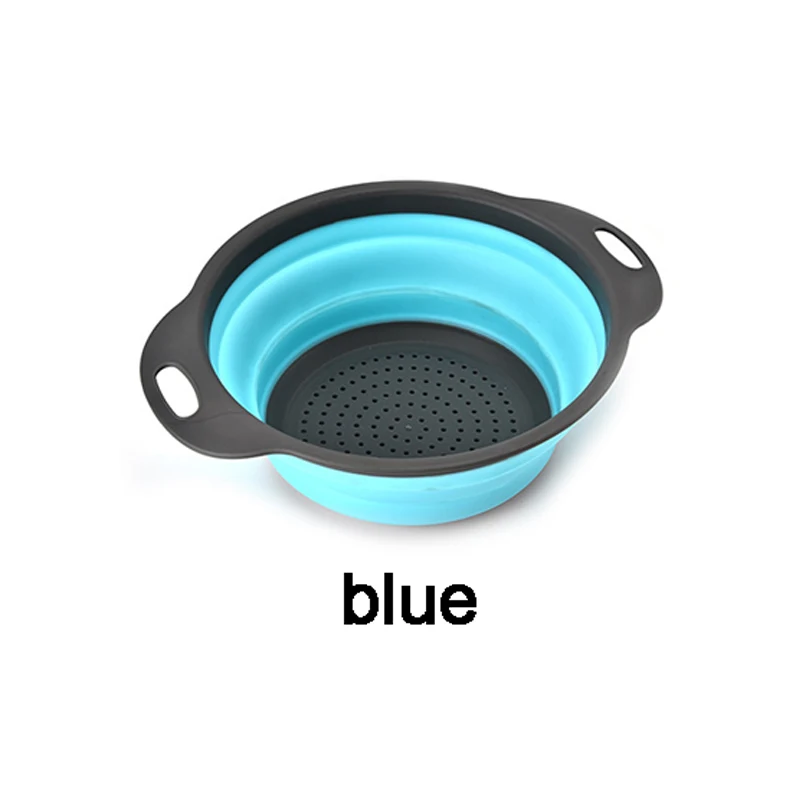 Синий Silicone Colander Fruit Vegetable Washing Basket Strainer Foldable Strainer Collapsible Drainer With Handle Kitchen Tools - Цвет: Синий