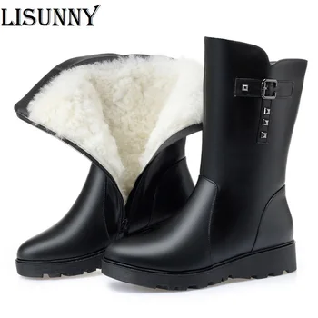 

Winter Women Snow long Boots 2020 Shoes Large Sizes Female Flat Genuine Leather Wool Non-slip Mother Boots Winter Footwear