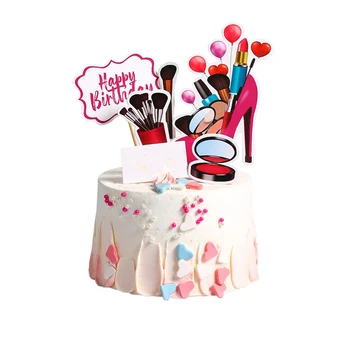 

New High heel girl Cake Topper Lipstick bag cosmetics birthday party perfume cupcake toppers happy birthday dessert Cake decor