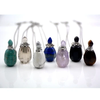 

Natural rose quartzs amazonite lapis obsidian Essential Oil Diffuser gems stone Perfume Bottle Pendant faceted vials Necklace