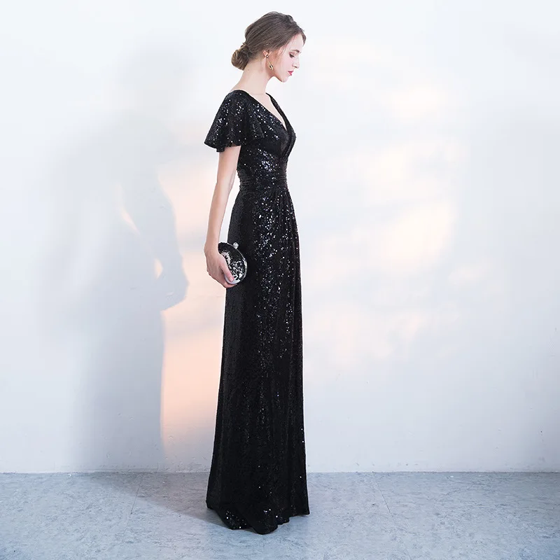 Черное платье невесты с v образным вырезом Восточное женское свадебное Qipao
