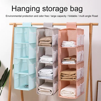 

Clothes Hanging Closet Organizer Wardrobe Storage Washable With Side Pockets Easy Install 4 Shelf Home Foldable Shelves