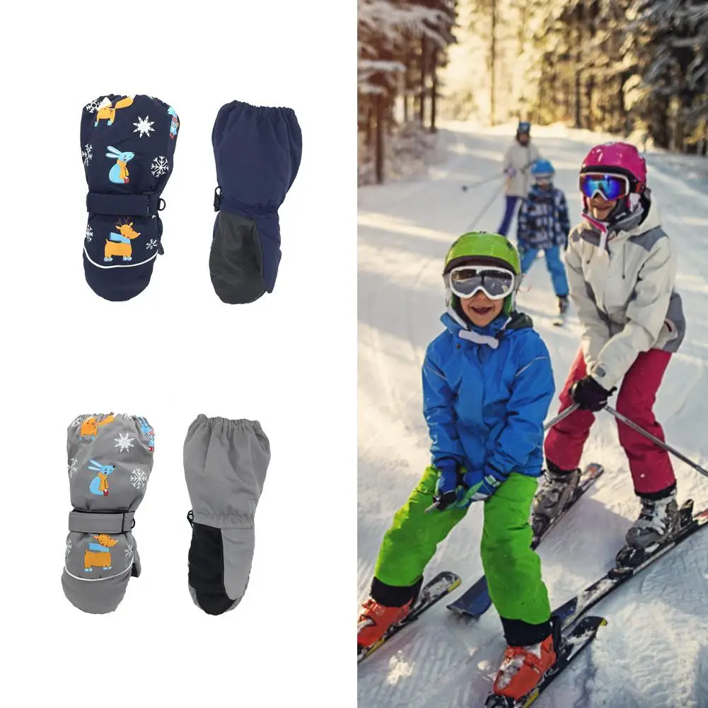 Children Ski Gloves Windproof And Waterproof Three-layer Warm Gloves Winter Essential Warm Gloves Cute Elk