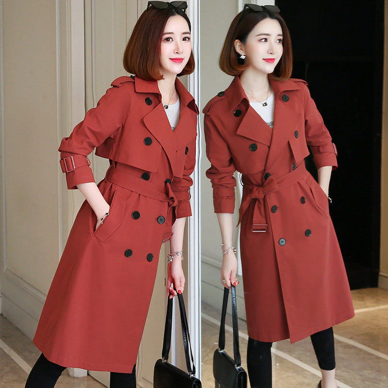 Autumn Trench Coat Women Winter New Fashion Loose Double-Breasted Trench Coat Ladies Medium Long Coats Woman Outerwear 8091058 down puffer coat