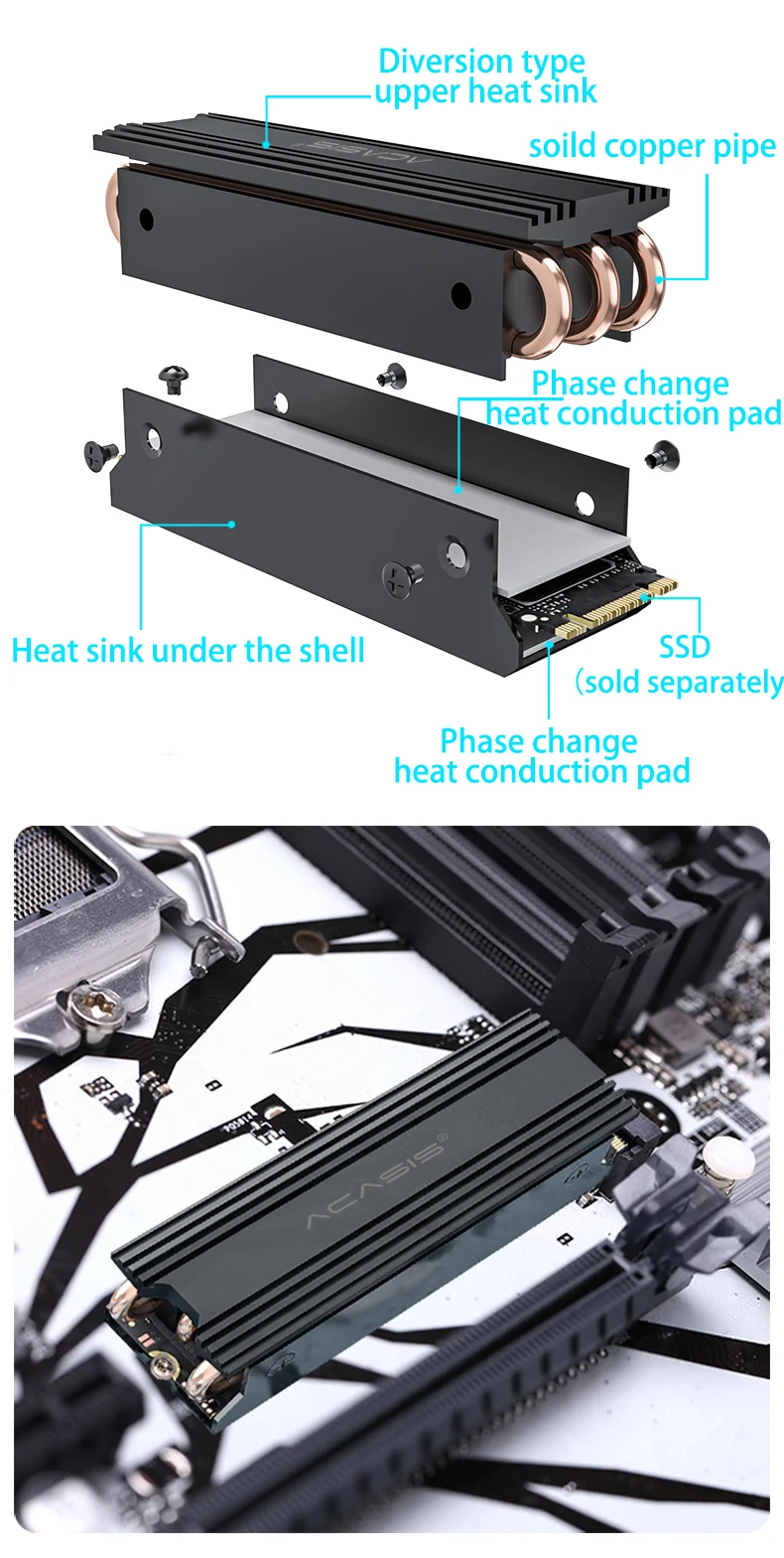 ACASIS M.2 NGFF SSD Heatsink NVME 2280 Solid State Disk Drive Radiator Cooler Cooling Pad Ventilador for Desktop PC usb hdd external box