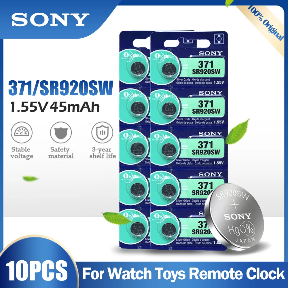 Sony-Batería de óxido de plata para reloj con calculadora pila de botón Original Sony 371 SR920SW AG6 920 LR920 LR69 171 370A 371A 1,55 V, 10 Uds.