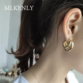 

New INS 925 sterling silver style three-ring gold round simple earrings punk for women party accessories