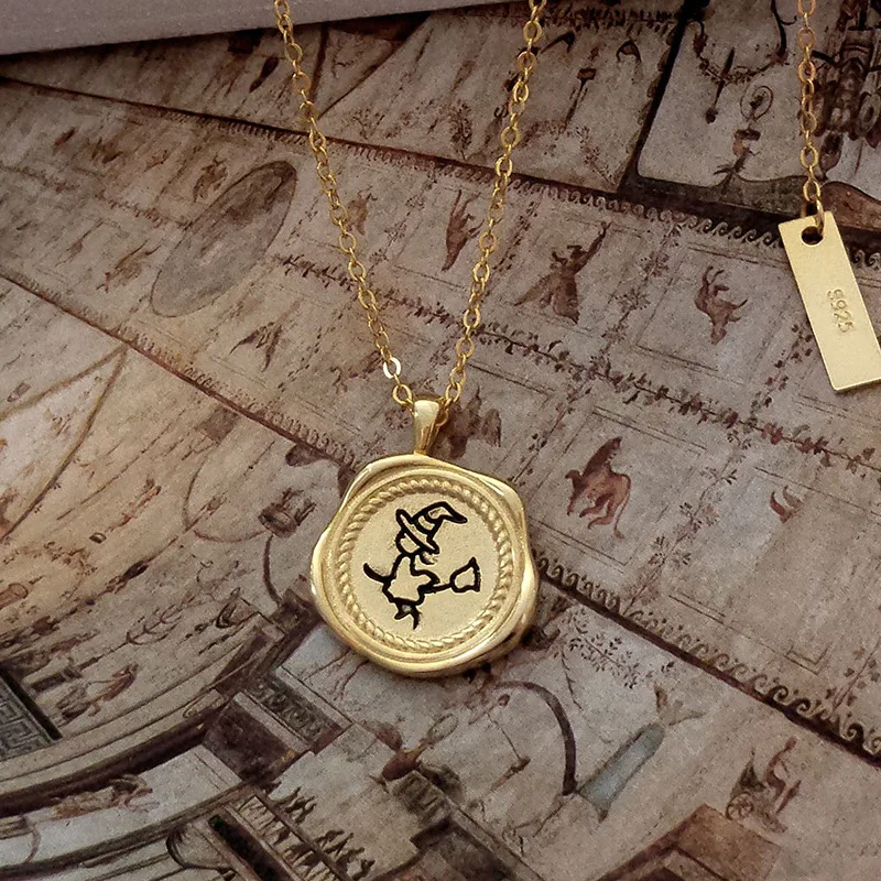 

Real 925 Sterling Silver Necklace Women 2019 Cute Witch Pendant Necklace For Women Retro Gold Chain Necklace Silver Jewelry Gift